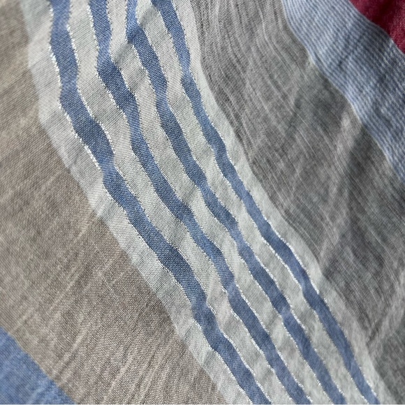 Anthropologie Striped Light Weight Pancho OSFM White Blue Tan Pink - Picture 6 of 13